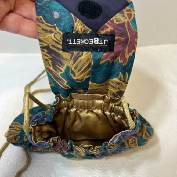 JT Beckett Handmade Tie Crossbody Purse w/Sparkling Blue Brooch Small 7.5"x6" - Picture 7 of 11